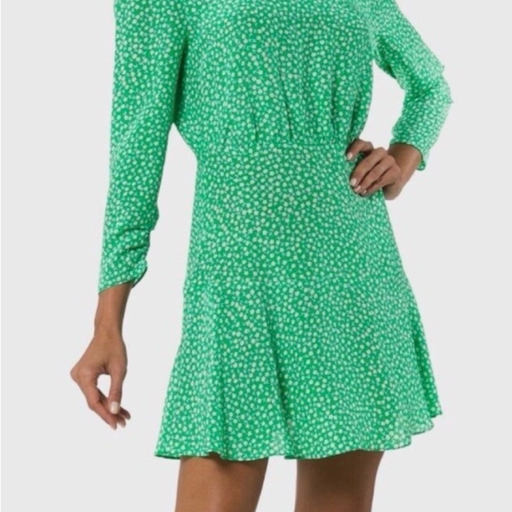 RIXO Green Floral Silk Low Back Mini Dress